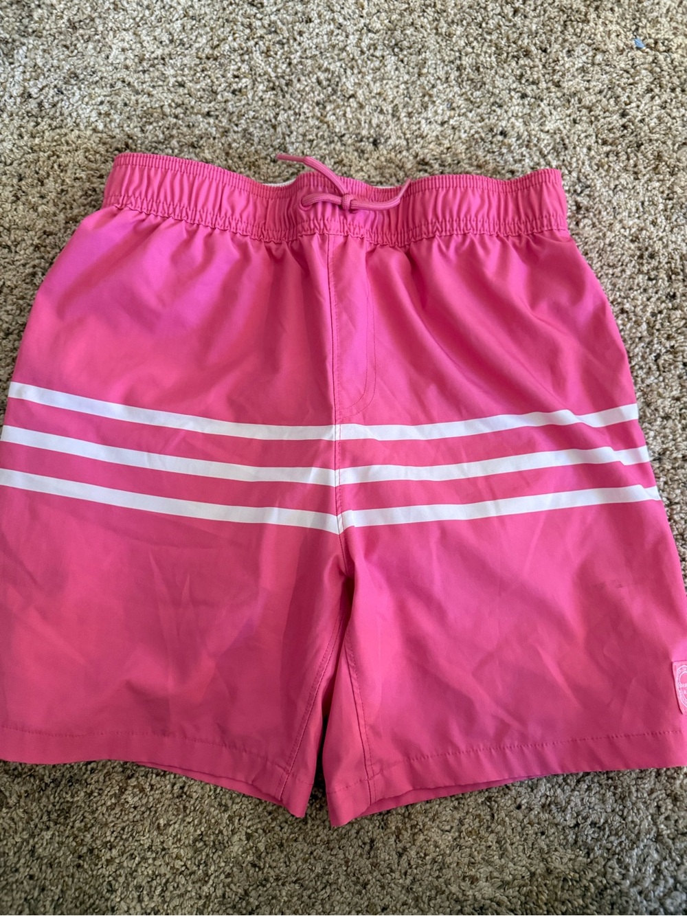 abercrombie kids Pink Swim Trunks with White Stripes